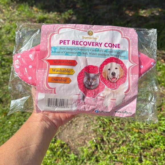 SunGrow New Pink White Polka dots Pet Recovery Cone Size Small - Picture 4 of 4